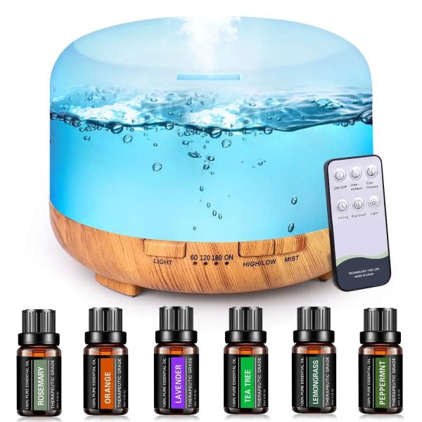 500ml Upgraded White Aroma Diffuser with 6*10ml Essential Oil